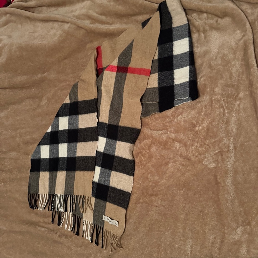 Burberry Classic Check Scarf in Beige, Black, and Red